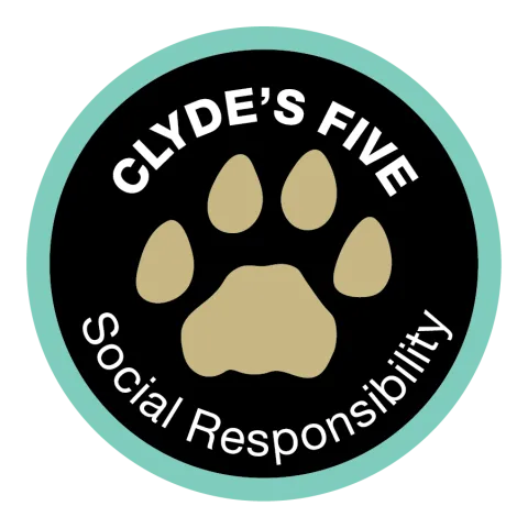 Clyde's Five Social Responsibility with a Paw print in the middle