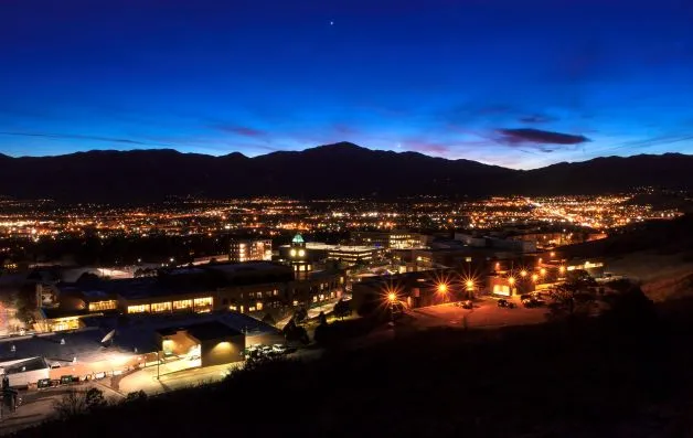 UCCS campus at night from the bluff